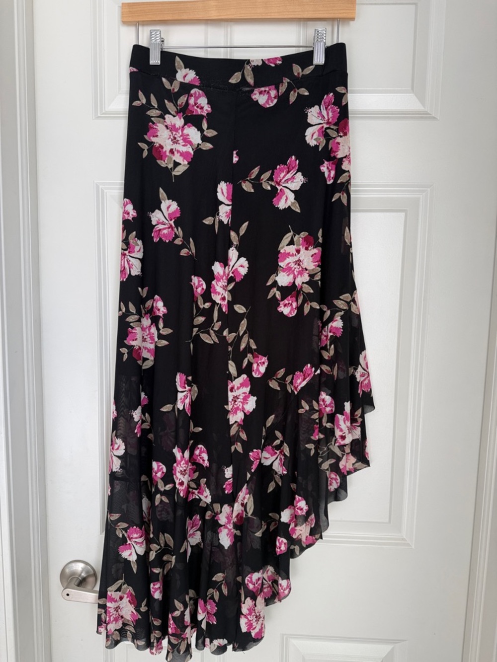 American Rag Black Asymmetrical Skirt with Pink Floral Print